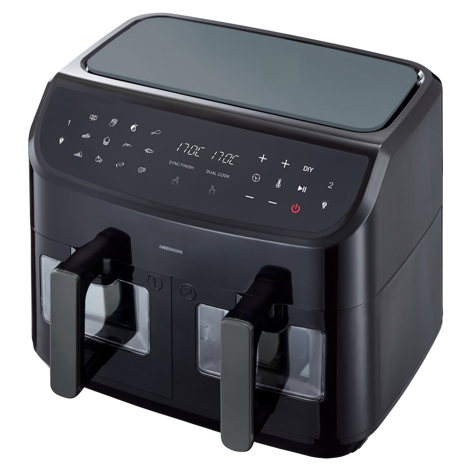 Friteuse a Air Chaud - MEDION - P20 XXL Twin - 2600 W - 2 paniers - 9 programmes - Noir