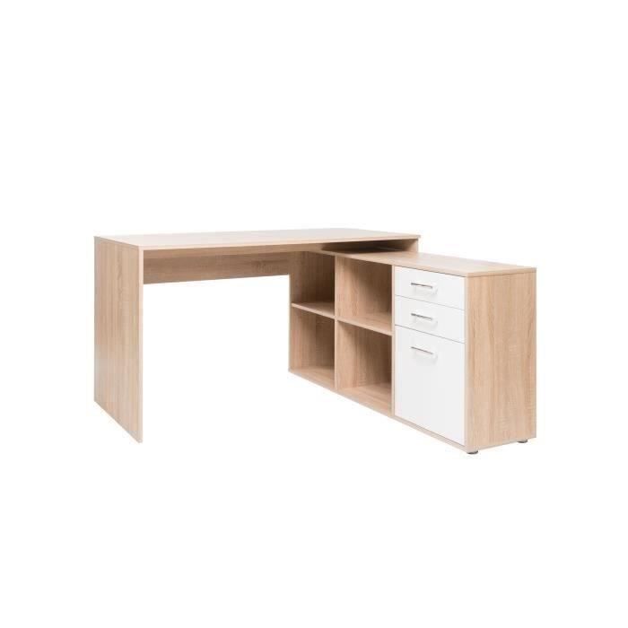 Bureau d'angle LONDON - Panneaux de particules - Décor chene sonoma, blanc - 136 x 75 x 139 cm