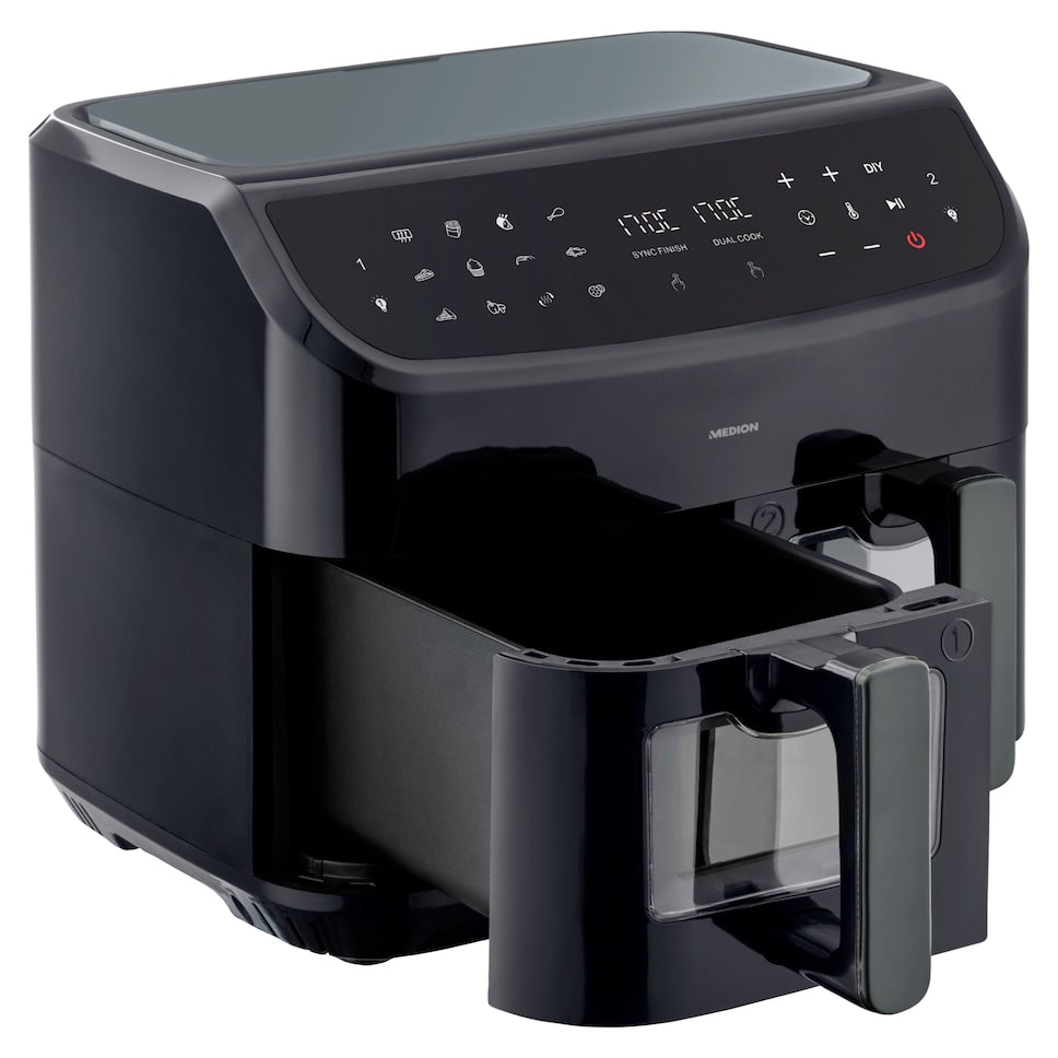 Friteuse a Air Chaud - MEDION - P20 XXL Twin - 2600 W - 2 paniers - 9 programmes - Noir