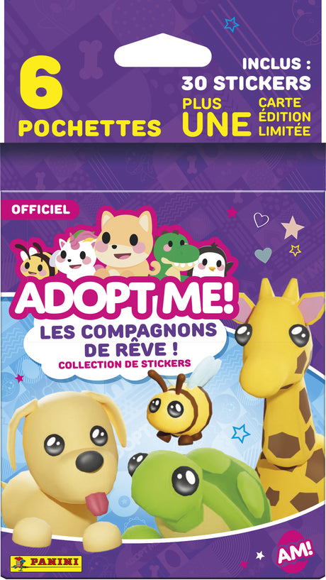 Stickers - PANINI - Adopt Me! Roblox - Blister 6 pochettes - 1 carte édition limitée - 35 stickers