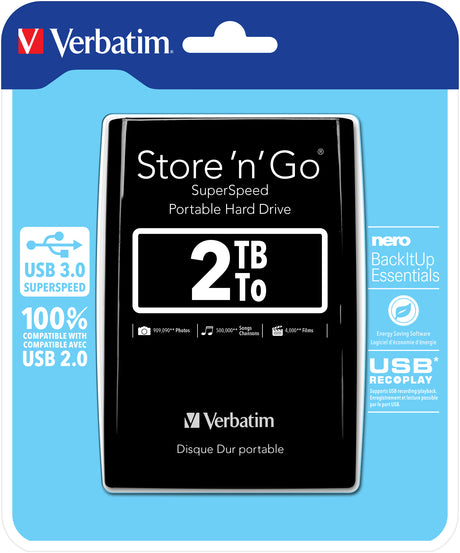 Disque Dur externe Verbatim Store'N'Go - 2To (Noir)
