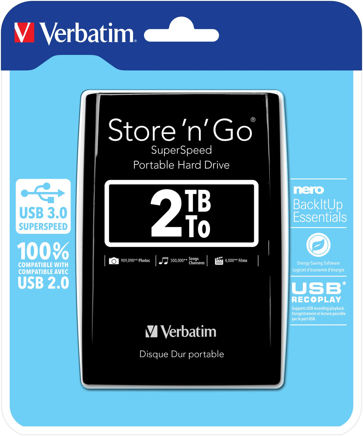 Disque Dur externe Verbatim Store'N'Go - 2To (Noir)