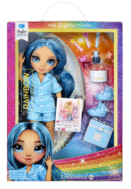 Junior High Pyjama Party - Poupée mannequin articulée 22 cm - Skyler (Bleue) - Nombreux accessoires - a partir de 4 ans
