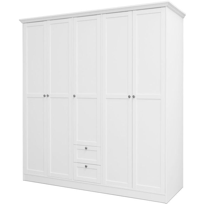 Armoire de chambre - LANDWOOD 19 - Blanc - 5 portes - 187 x 67 x 200 cm