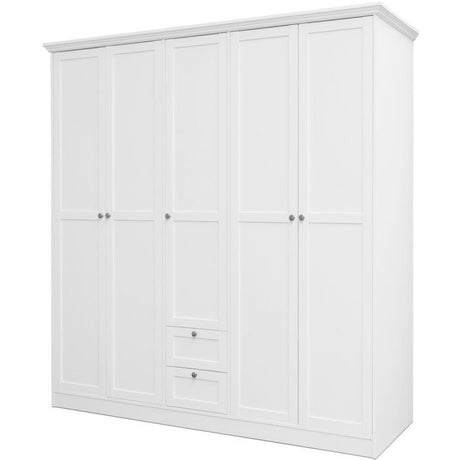 Armoire de chambre - LANDWOOD 19 - Blanc - 5 portes - 187 x 67 x 200 cm