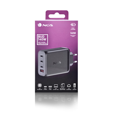Chargeur secteur NGS Bud 3x USB-C + 1x USB-A 140W (Noir)