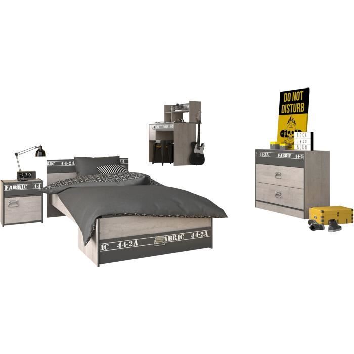 PARISOT Chambre enfant complete - Industriel - Décor gris loft et ombre - l 90 x L 200 cm - NOA