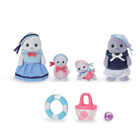 Famille Articulée - SYLVANIAN FAMILIES - Famille Phoque - 4 Personnages et Accessoires de Plage