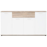 JACKY Buffet bas classique blanc et décor chene mat - L 160 cm