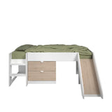 PARISOT SLIDE - Lit toboggan enfant - Décor Blanc et Chene Jackson - Sommier inclus - 90 x 200 cm