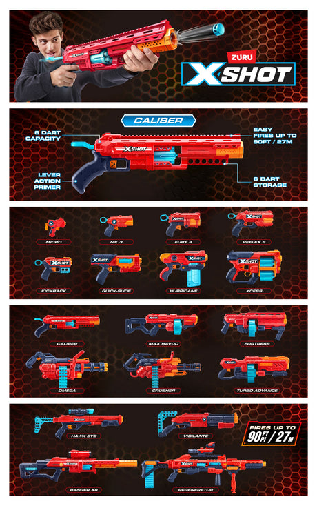Lanceur de fléchettes - ZURU - X-SHOT Caliber - Barillet rotatif - Portée 27m - 16 fléchettes incluses
