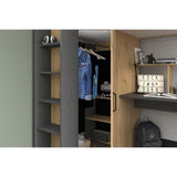 Lit combiné mezzanine enfant PARISOT HIGH - Chene et gris - Sommier inclus - 90 x 200 cm