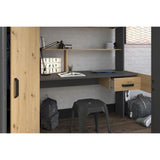 Lit combiné mezzanine enfant PARISOT HIGH - Chene et gris - Sommier inclus - 90 x 200 cm