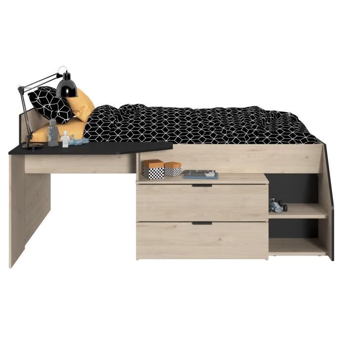 Lit Combiné enfant PARISOT Kim - Chene Jackson et Noir - 90x190/200 cm