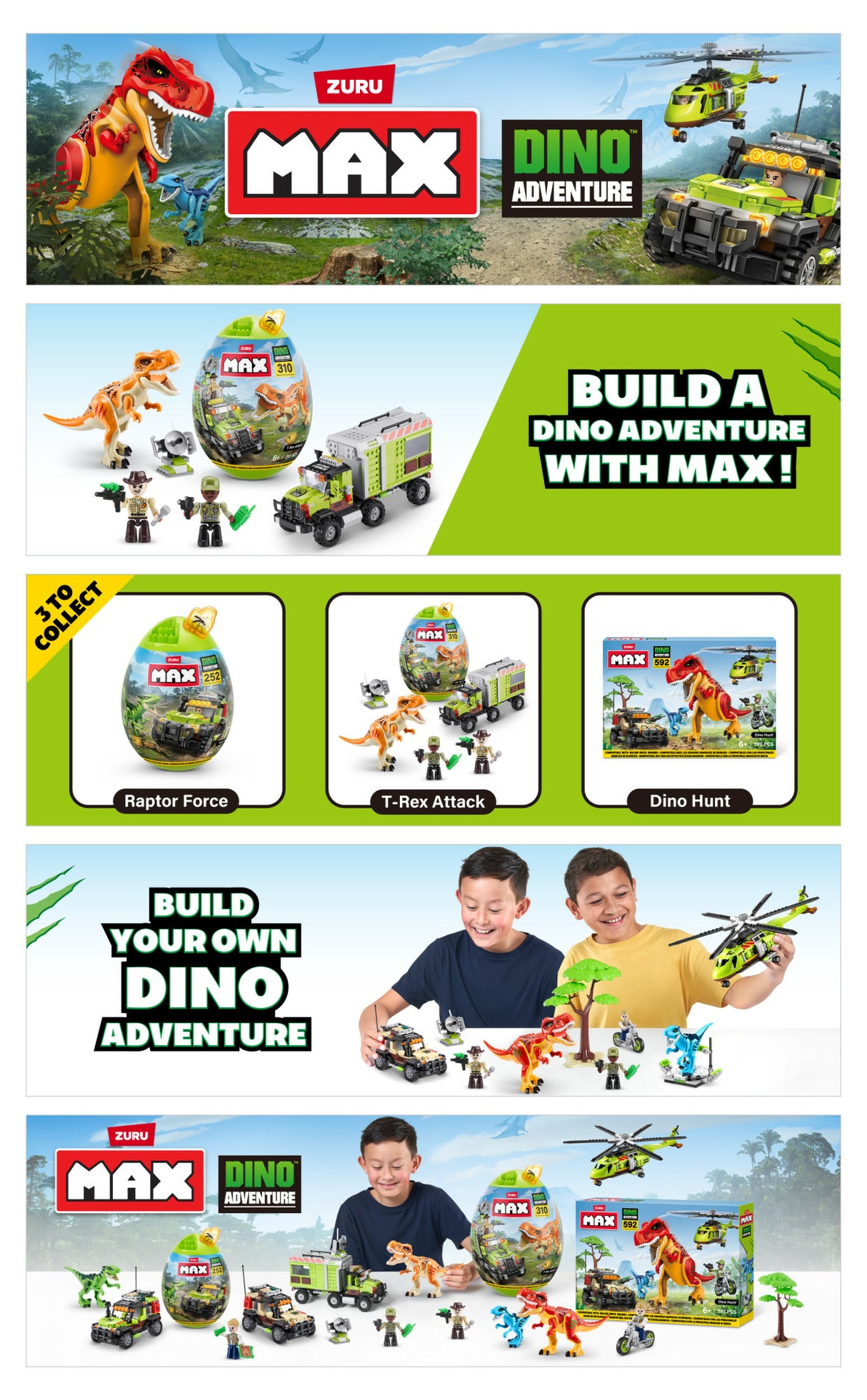 Set de Construction - ZURU - Dino Adventure Dino Hunt (592 pieces) - Aventure préhistorique avec dinosaures et véhicules