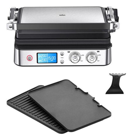 Grill multifonctions - BRAUN - Multi Grill 9 - 2000 W - 3 positions de chauffe - Noir / Acier