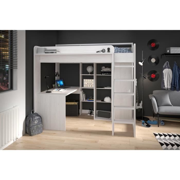 Lit combiné mezzanine enfant PARISOT Lena - Pin Petterson - Sommier inclus - 90 x 200 cm