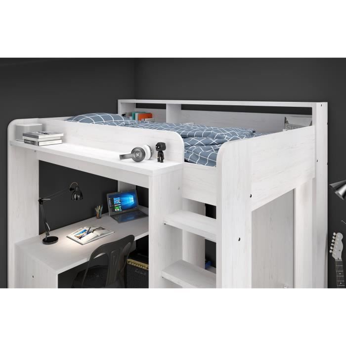 Lit combiné mezzanine enfant PARISOT Lena - Pin Petterson - Sommier inclus - 90 x 200 cm