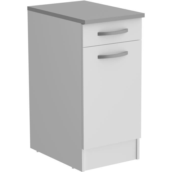 Meuble bas de cuisine OSLO - Blanc - L 40 x P 60 x H 86 cm - 1 porte + 1 tiroir