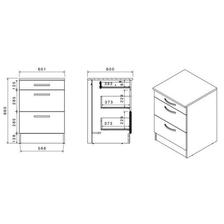 OSLO Meuble Bas 3 tiroirs + plan - Décor blanc - L 60 x P 60 x H 86 cm