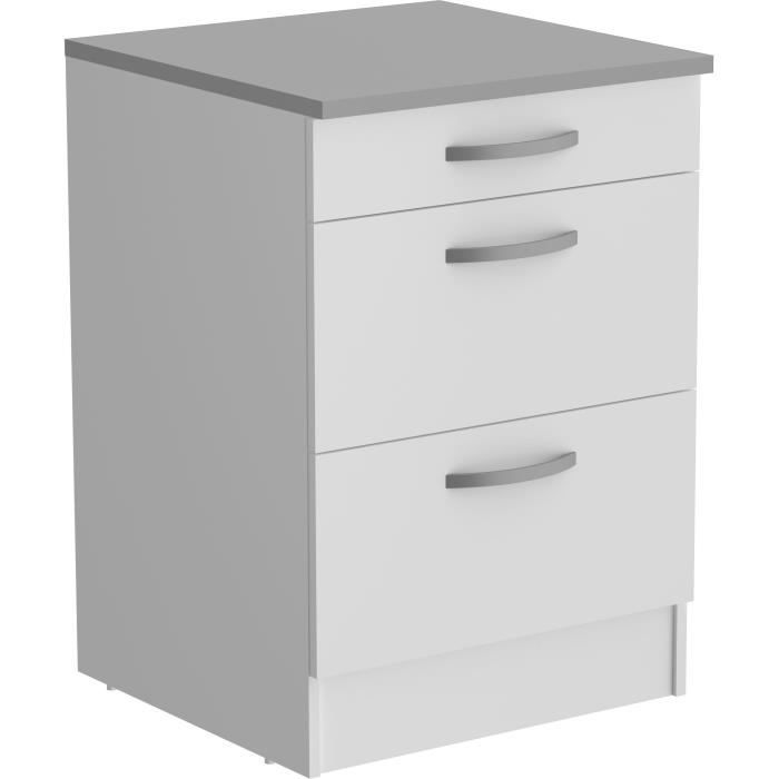 OSLO Low cabinet 3 drawers + top - White decor - L 60 x D 60 x H 86 cm