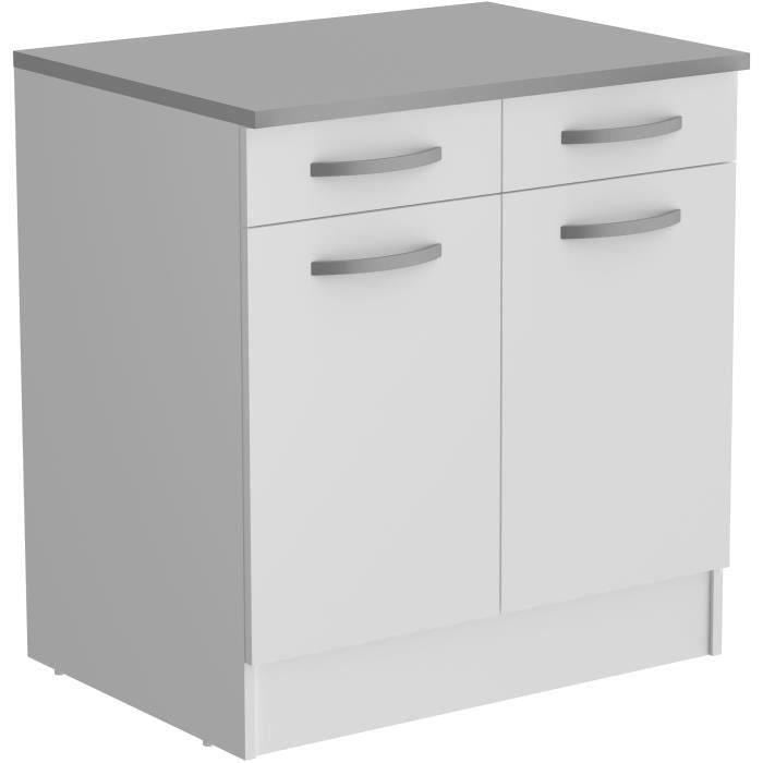 OSLO Low unit 2 doors + 2 drawers + top - White - L 80 x D 60 x H 86 cm