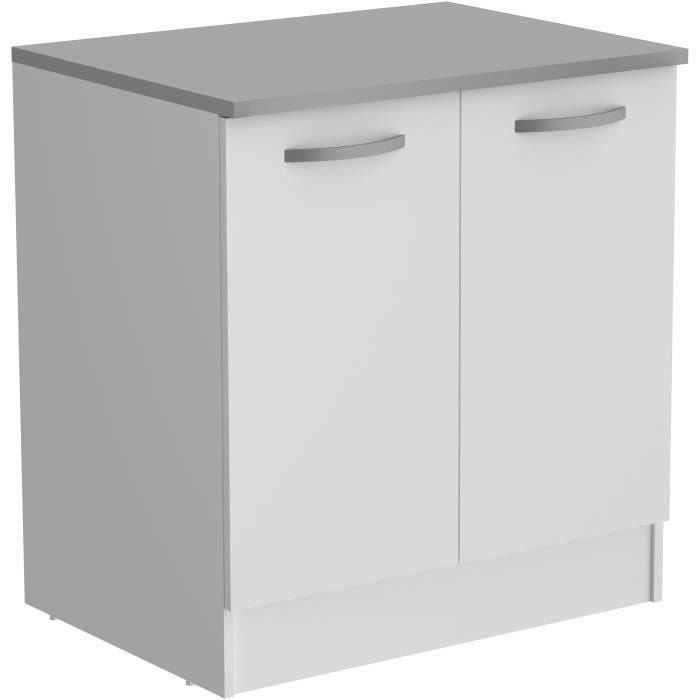 Low kitchen unit - OSLO - 2 doors - White - L 80 x D 60 x H 86 cm