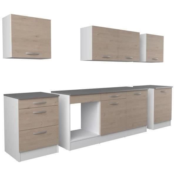 Cuisine complete OSLO - L 300 cm - Décor chene - Plan de travail inclus