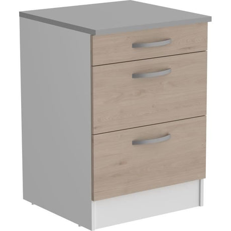 OSLO Meuble Bas 3 tiroirs + plan - Décor Chene Jackson - L 60 x P 60 x H 86 cm