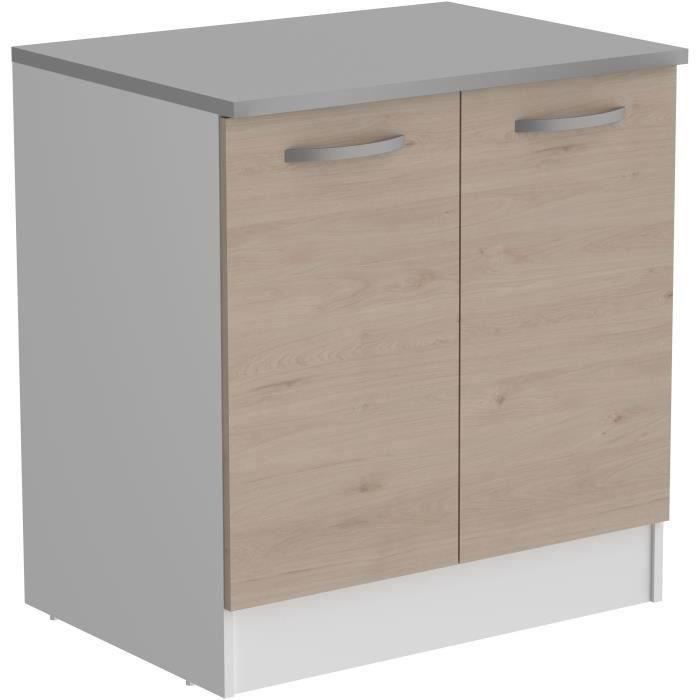 OSLO Low cabinet 2 doors + top - Jackson Oak decor - L 80 x D 60 x H 86 cm