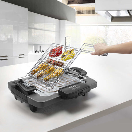 Barbecue électrique DELONGHI BQ60.X - Double grille - 1 900 W - Plateau aluminium amovible