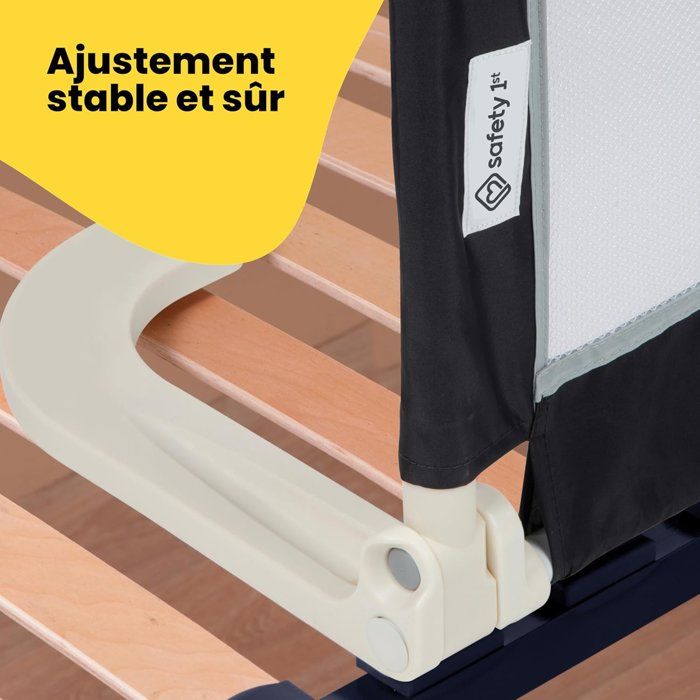SAFETY 1ST Barriere de lit enfant pliable, 18 mois-5 ans, Tissu maille, Facile a installer et transporter, Auto-verrouillage, Noire