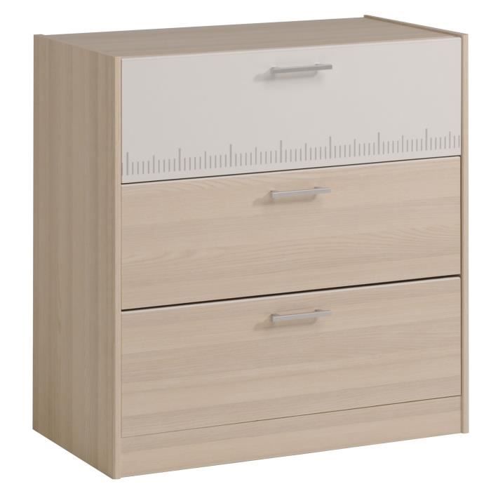 PARISOT Chambre enfant complete - Tete de lit + lit + commode + armoire + bureau - contemporain - Décor acacia clair et blanc -