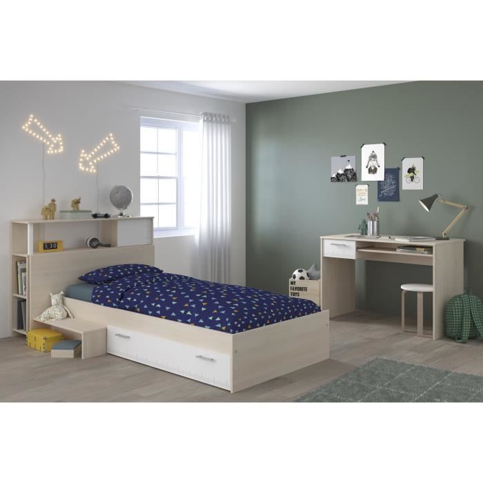 PARISOT Complete children's bedroom Headboard + bed + desk - Contemporary style - Light acacia and white decor - CHARLEMAGNE