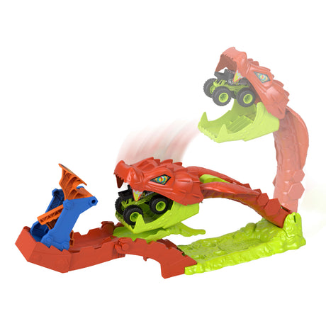 Coffret Monster Trucks - JJN44 - Bone Shaker inclus - 4 pistes 15 cm - Lanceur et éléments repositionnables