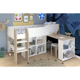 Lit combinÈ enfant avec bureau rÈtractable - PARISOT - LIAM - Blanc et chene - Sommier inclus - 90x200 cm