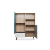 Buffet haut - Chene Sonoma, blanc, gris et bleu - Style scandinave - CUBA - L 103 x P 40 x H 139  cm