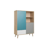 Buffet haut - Chene Sonoma, blanc, gris et bleu - Style scandinave - CUBA - L 103 x P 40 x H 139  cm