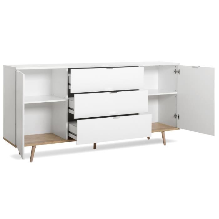 G÷TEBORG Buffet bas - Style scandinave - DÈcor chene et blanc - L 180 cm