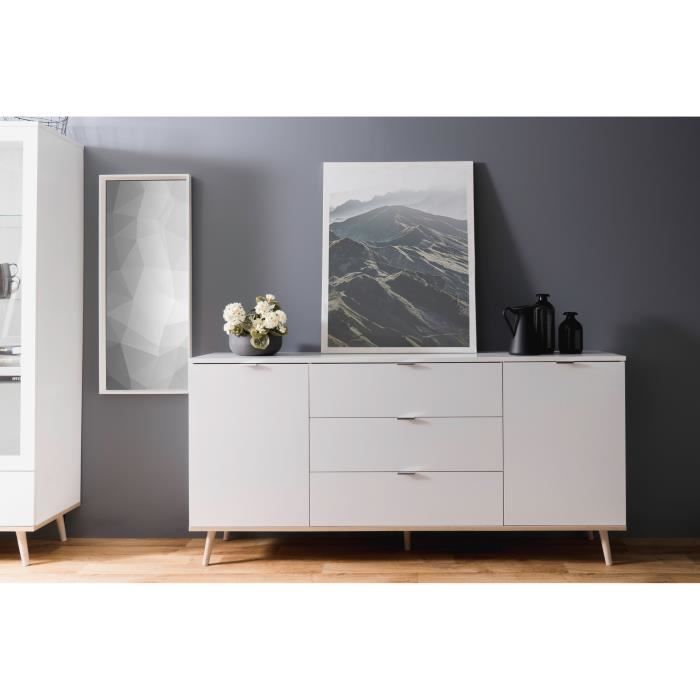 G÷TEBORG Buffet bas - Style scandinave - DÈcor chene et blanc - L 180 cm