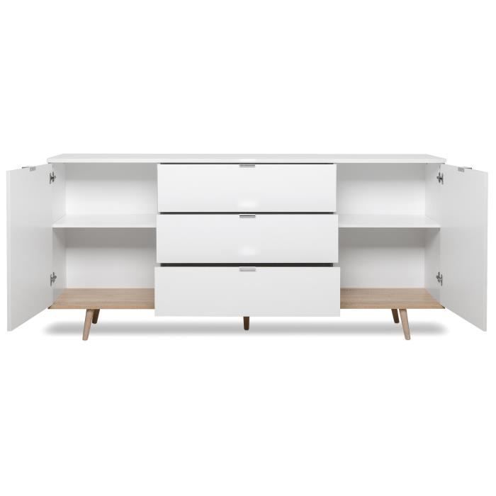 G÷TEBORG Buffet bas - Style scandinave - DÈcor chene et blanc - L 180 cm