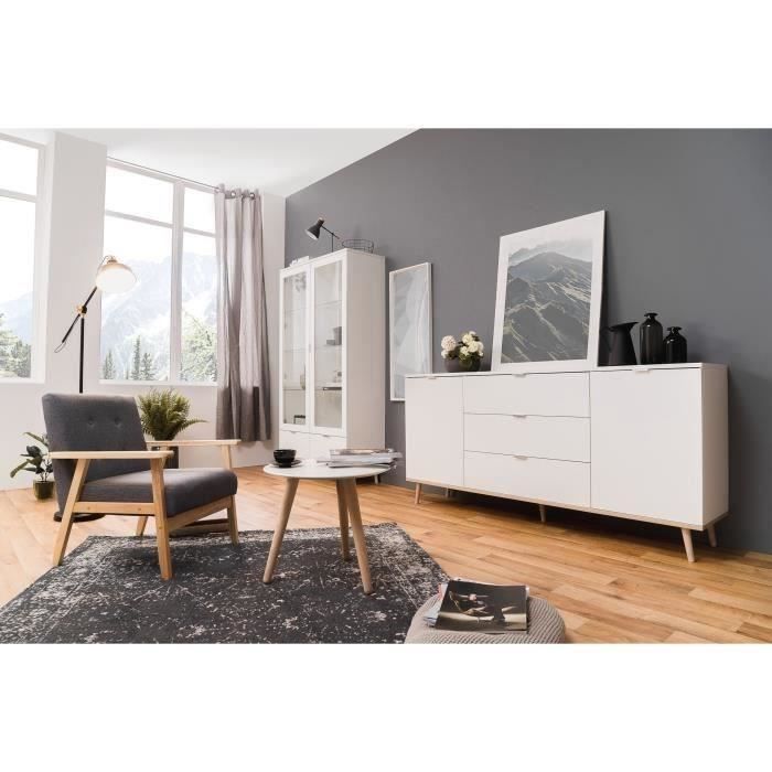 G÷TEBORG Buffet bas - Style scandinave - DÈcor chene et blanc - L 180 cm