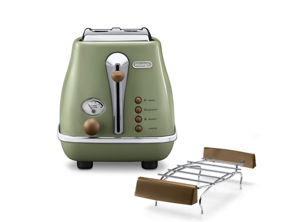Grille pain - Delonghi - Icona Vintage - 2 tranches - 6 positions - Vert Olive/Chocolat