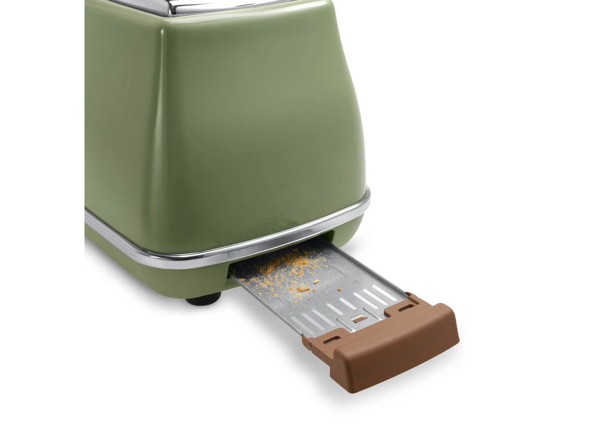 Grille pain - Delonghi - Icona Vintage - 2 tranches - 6 positions - Vert Olive/Chocolat