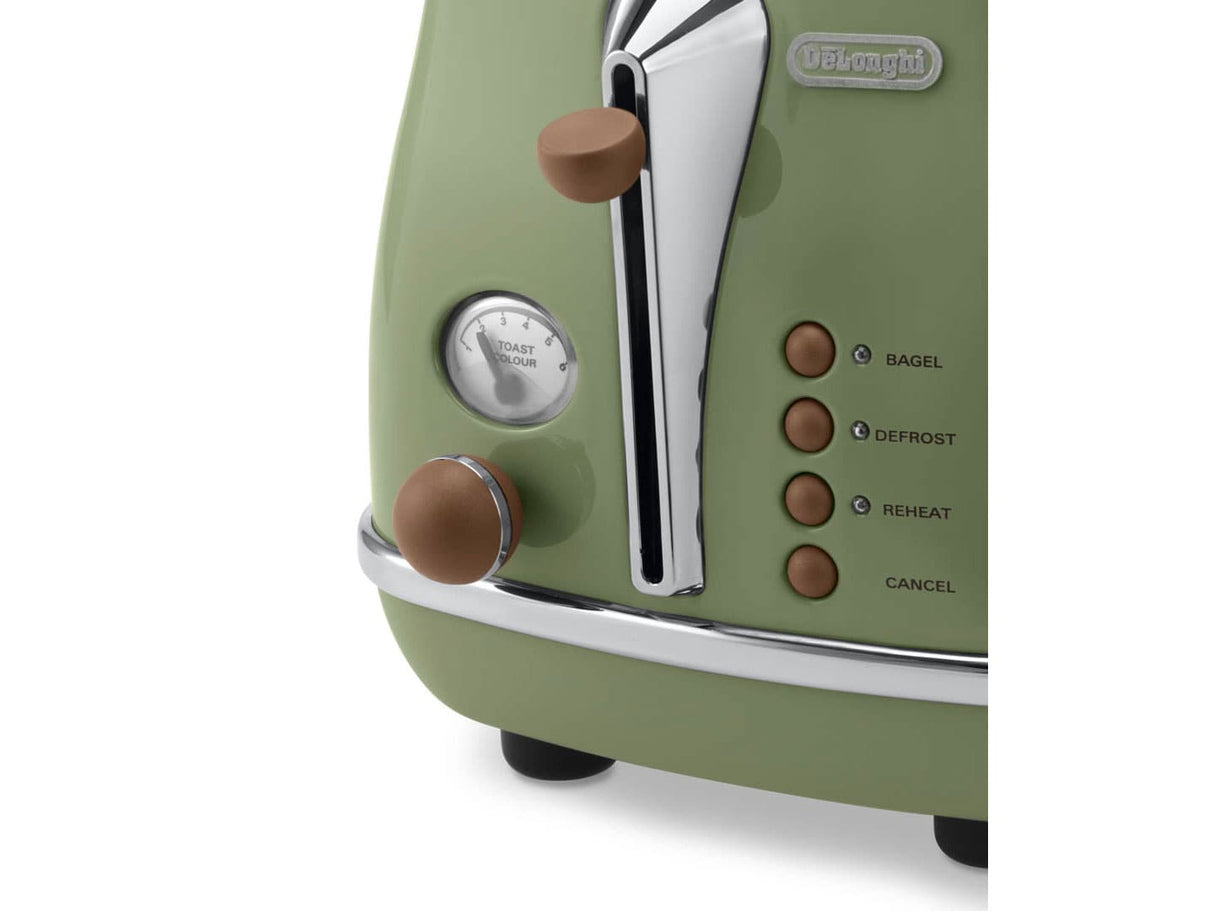 Grille pain - Delonghi - Icona Vintage - 2 tranches - 6 positions - Vert Olive/Chocolat