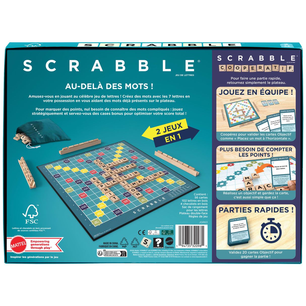 Scrabble classique - 2 en 1 - Mattel Games - JGR63