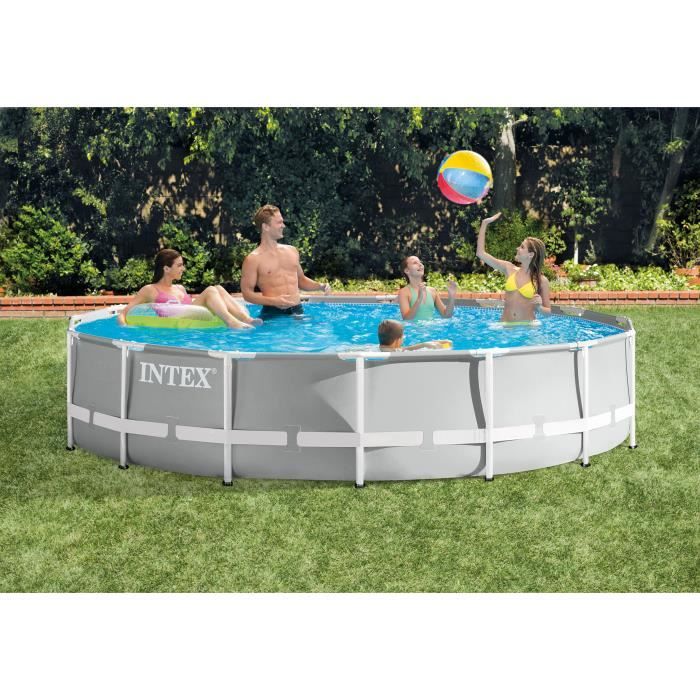 Kit Piscine hors sol tubulaire INTEX - Pris Frame - 457 x 107 cm - Ronde (Pompe, b‚che, tapis de sol et Èchelle) - 26724NP