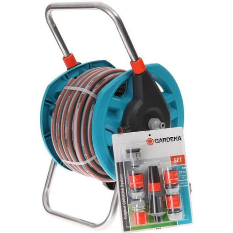 GARDENA Dévidoir portable équipé – Longueur 20m – Raccord anti-goutte – Kit complet tuyau d'arrosage – Garantie 5 ans (2691-20)