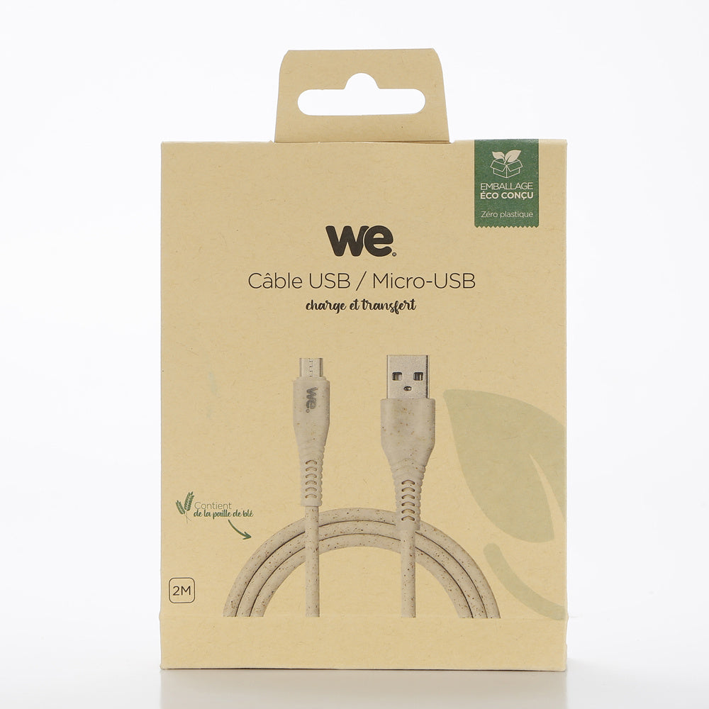 C ble micro USB/USB A bisourcé avec 30% de matières recyclées - 2m - Packaging é