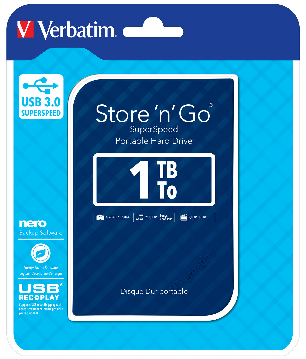 Disque Dur externe Verbatim Store'N'Go - 1To  (Bleu)